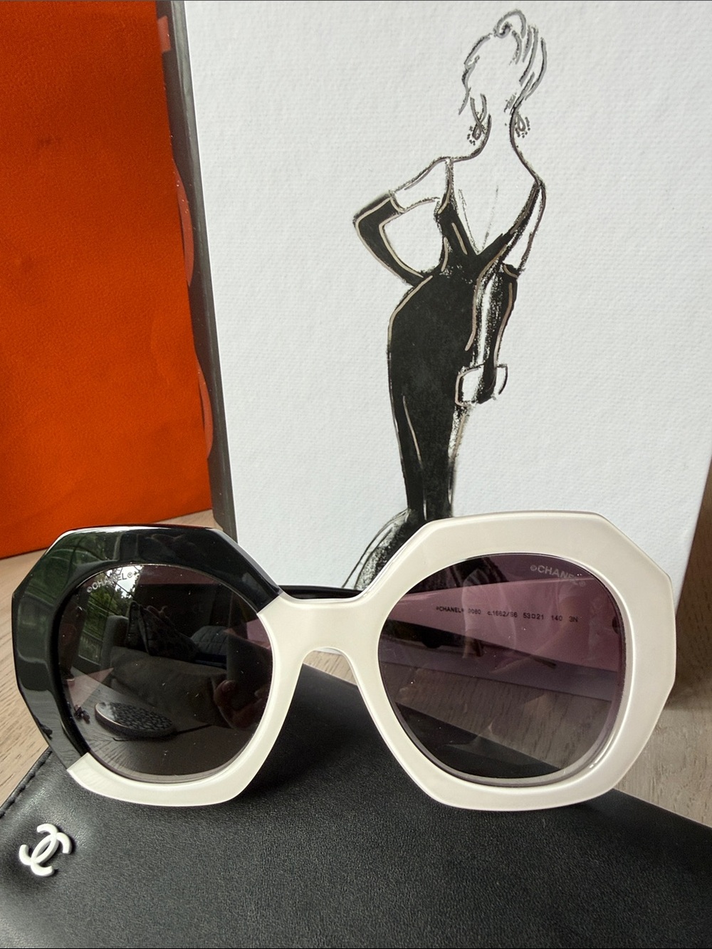 Chanel Black White Round Sunglasses CC Logo Classic Rare New